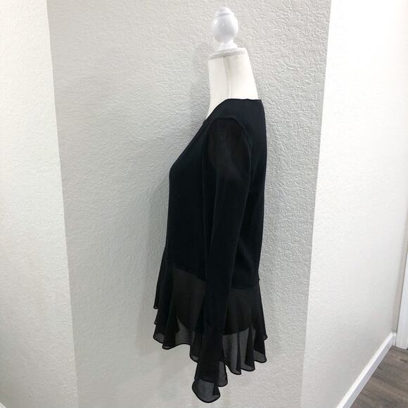 Theory Lexanda C Idol Black Bell-Sleeve Peplum Blouse Top - Picture 5 of 11